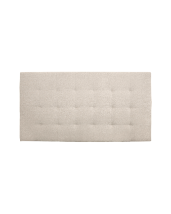 Gepolsterter Kopfteil aus Polyester in Beige mit verschiedenen Maßen und Falten.