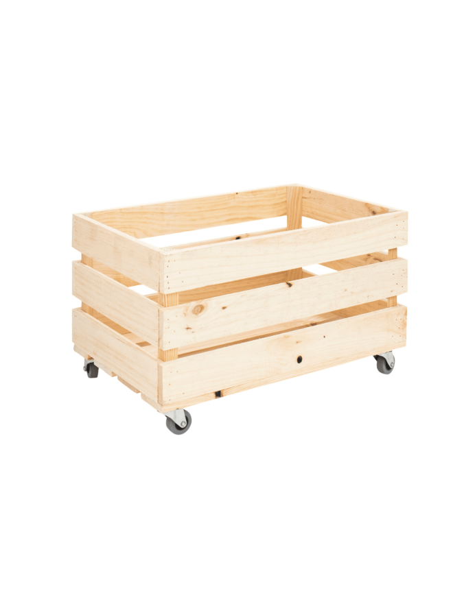Caja grande de madera maciza en tono natural con Ruedas 49x30,5x25,5 cm