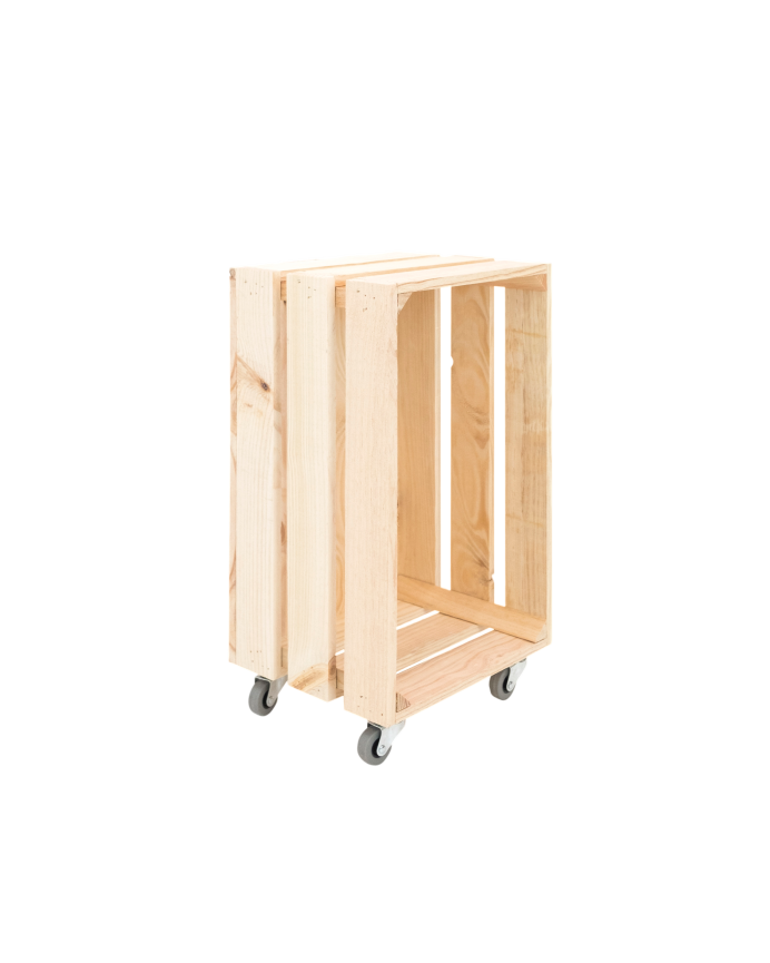 Caja grande de madera maciza en tono natural con Ruedas Vertical 30,5x25,5x49 cm
