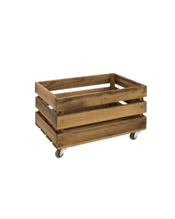 Caja grande de madera maciza en tono roble oscuro con Ruedas 30,5x25,5x49 cm
