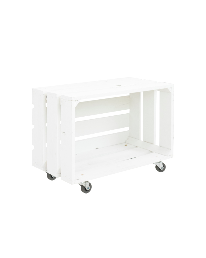 Caja grande de madera maciza tono blanco con ruedas horizontal 49x25,5x30,5cm
