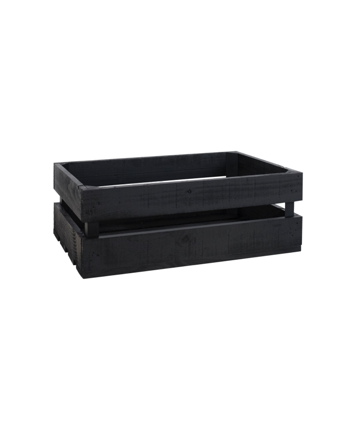 Caja mediana de madera maciza tono negro 49x30,5x17,5cm