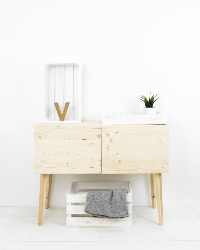 Caja de madera maciza decapada mediana