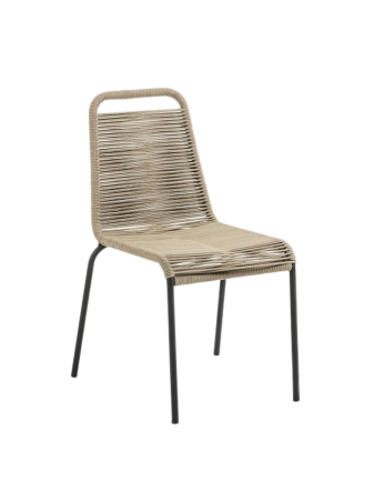 Stühle mit Sitz- und Rückenlehne aus Seil, mit einem Gestell aus feuerverzinktem Stahl in Beige, 84x49cm.