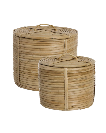 Satz von 2 Kisten mit Rattan-Deckel.