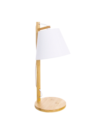2er-Pack Tischlampen aus Bambus-Holz und weißem Textilschirm hergestellt.