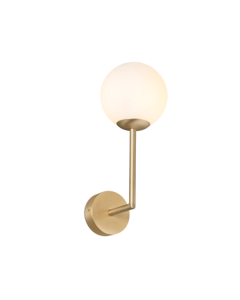 Goldene Wandlampe aus Metallstruktur und Glasdiffusor hergestellt.