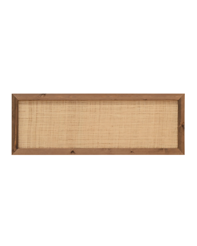 Massivholz-Kopfteil mit Rattan in dunklem Eichenfarbton in verschiedenen Größen.