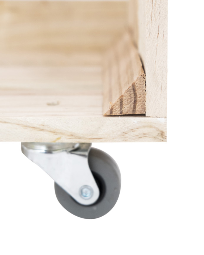 Caja grande de madera maciza en tono natural con Ruedas Horizontal 49x25,5x30,5cm