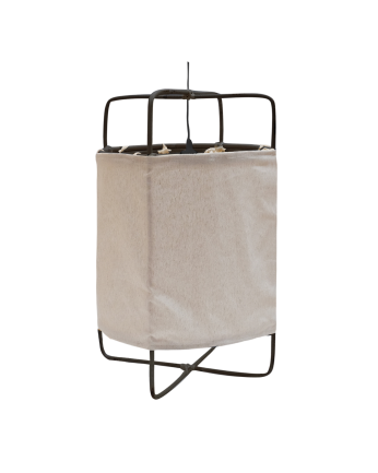 Deckenlampe aus Bambusstruktur und Lampenschirm aus Polyester und natürlicher Leinenstoff.