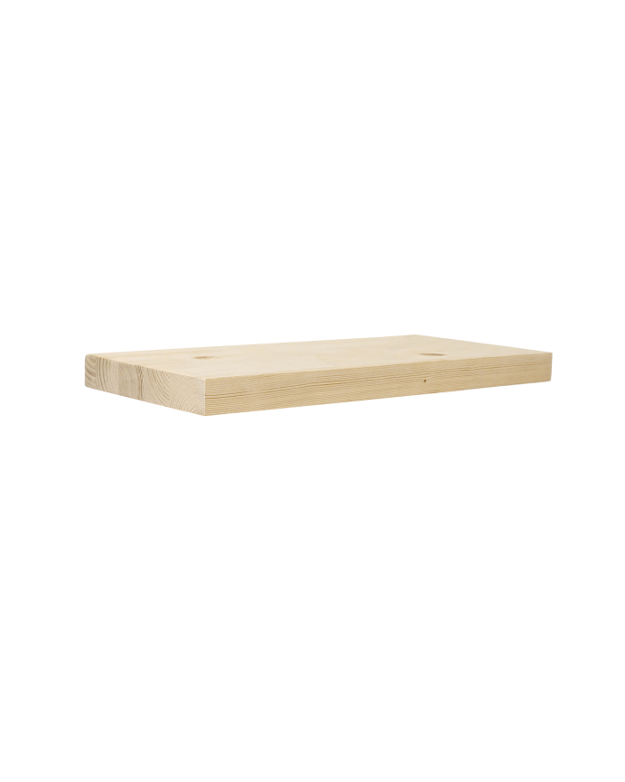 Nachttisch aus massivem Holz in natürlicher Farbe, schwimmend, 45 cm breit.