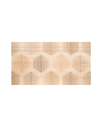 Kopfteil aus massivem Holz mit dem Muster Sechseckige Blätter III in natürlichen Farbtönen in verschiedenen Größen.