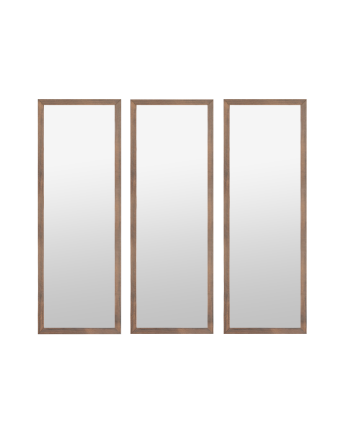 Satz von 3 rechteckigen Wandspiegeln aus Nussbaumholz in den Maßen 90x30cm.