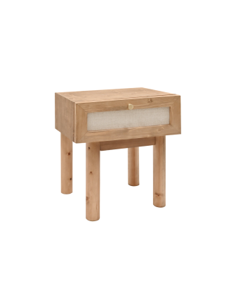 Nachttisch aus Massivholz und Leinen mit einer Schublade in dunkler Eiche mit den Maßen 40x45cm