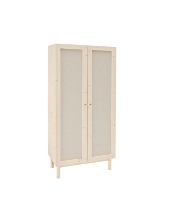 Massivholzschrank mit Leinengewebe in natürlicher Farbe, 180x80cm.