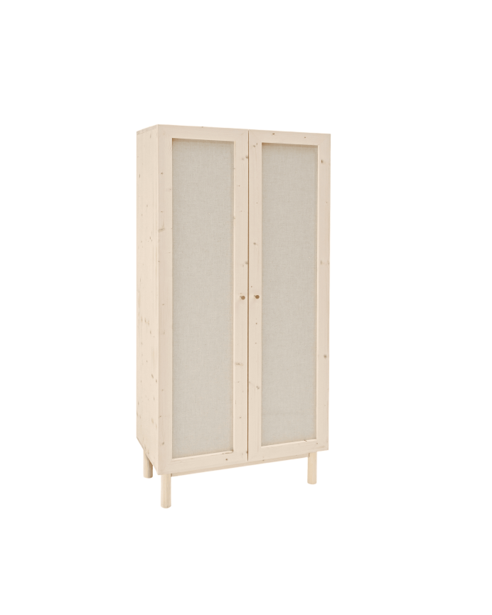 Massivholzschrank mit Leinengewebe in natürlicher Farbe, 180x80cm.