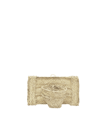Horizontaler Wandtopf aus natürlicher Strohfaser und einem Holzgestell von 40x22cm