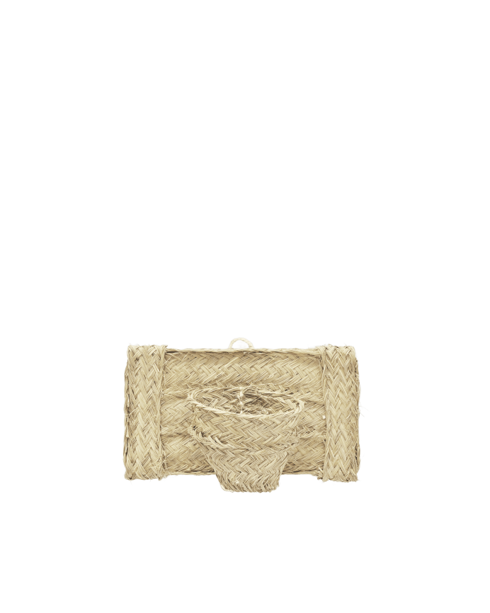 Horizontaler Wandtopf aus natürlicher Strohfaser und einem Holzgestell von 40x22cm
