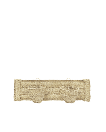 Doppelter horizontaler Wand-Blumentopf aus natürlichem Espartogeflecht und Holzgestell, 75x22 cm.