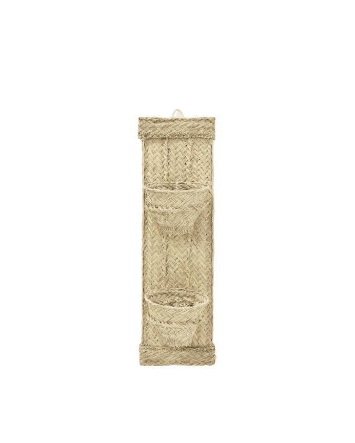 Doppelwandiger vertikaler Blumentopf aus natürlicher Espartogeflecht und Holzrahmen von 75x22cm