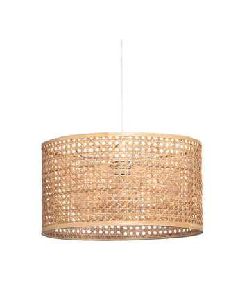 Deckenlampe aus Rattan-Geflecht hergestellt.