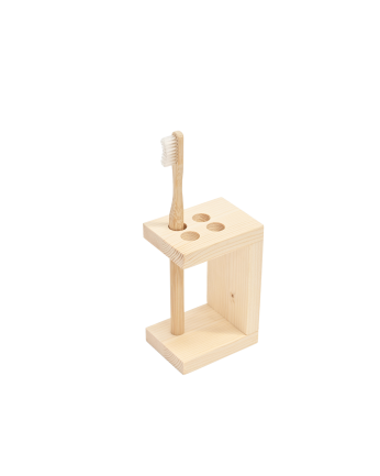 Soporte para cepillos de dientes de madera maciza tono natural de 12x6cm