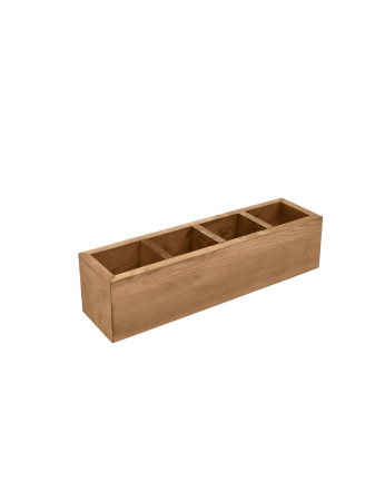 Organizer mit vier Fächern aus massivem Eichenholz in dunklem Eichenton, 10x40cm.