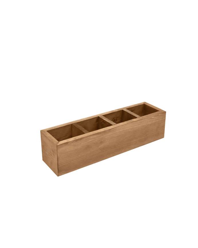 Organizer mit vier Fächern aus massivem Eichenholz in dunklem Eichenton, 10x40cm.
