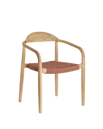 Stühle mit Eukalyptus-Holzgestell und rotem Schnursitz von 77x50cm.
