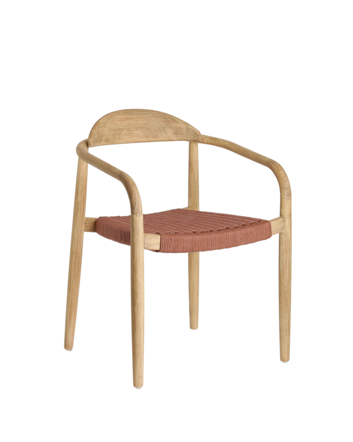 Stühle mit Eukalyptus-Holzgestell und rotem Schnursitz von 77x50cm.