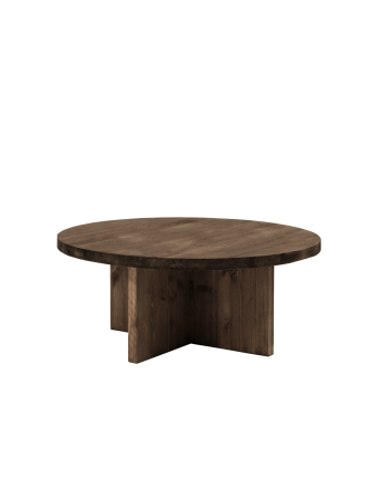 Runder massiver Holz-Couchtisch in Nussbaum-Finish in verschiedenen Größen.