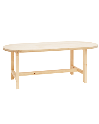 Ovaler massiver Esstisch aus Holz in natürlicher Farbe in verschiedenen Größen.