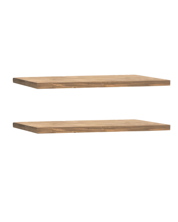Verpacken Sie 2 massive Holzschwimmregale mit dunkler Eichenoberfläche in verschiedenen Größen.