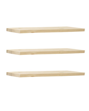 Packen Sie 3 Massivholz-Schweberegal in Naturholz-Finish, verschiedene Maße.