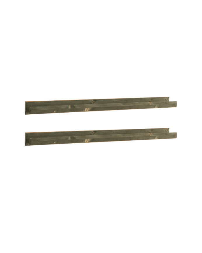 Pack mit 2 schwebenden Massivholzregalen in grünem Farbton in verschiedenen Größen.