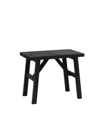 Massiver Hocker aus schwarzem Holz in den Maßen 45x55cm.