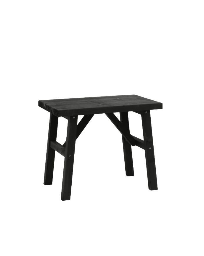 Massiver Hocker aus schwarzem Holz in den Maßen 45x55cm.