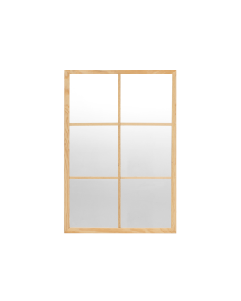 Rechteckiger Wandspiegel im Fensterstil aus 90x60cm Holz.