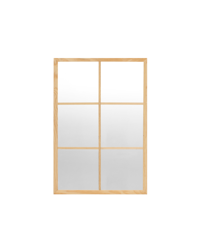 Rechteckiger Wandspiegel im Fensterstil aus 90x60cm Holz.