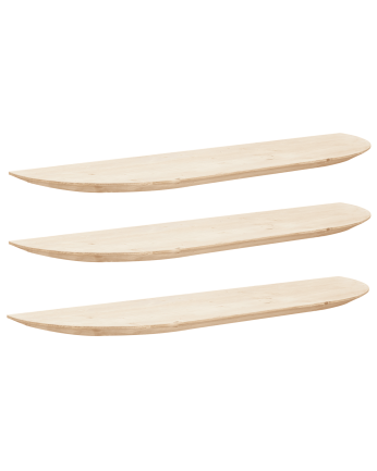 Pack mit 3 runden massiven Holzschweberegalen in Naturtönen in verschiedenen Größen.