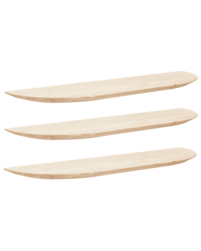 Pack mit 3 runden massiven Holzschweberegalen in Naturtönen in verschiedenen Größen.