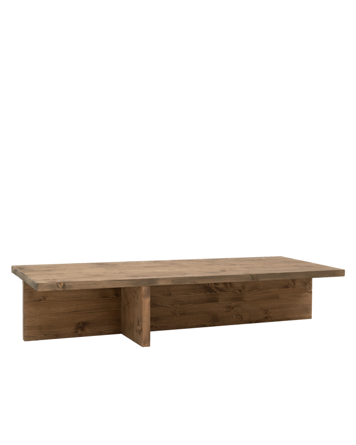 Massiver Eichenholz-Couchtisch in dunklem Eichenton von 124x27cm.