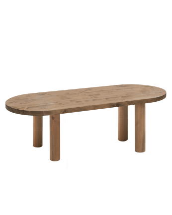 Ovaler Massivholz-Couchtisch in dunklem Eichenton, 40x120cm