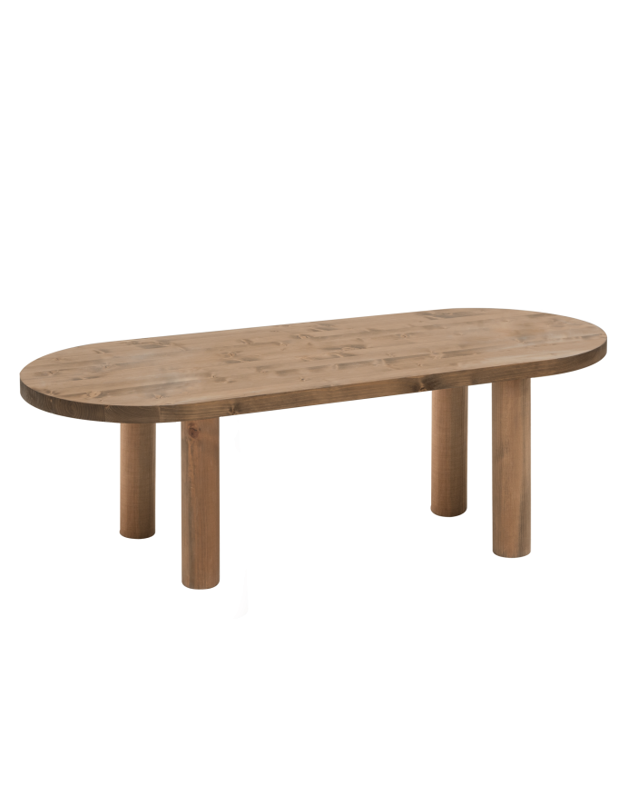 Ovaler Massivholz-Couchtisch in dunklem Eichenton, 40x120cm