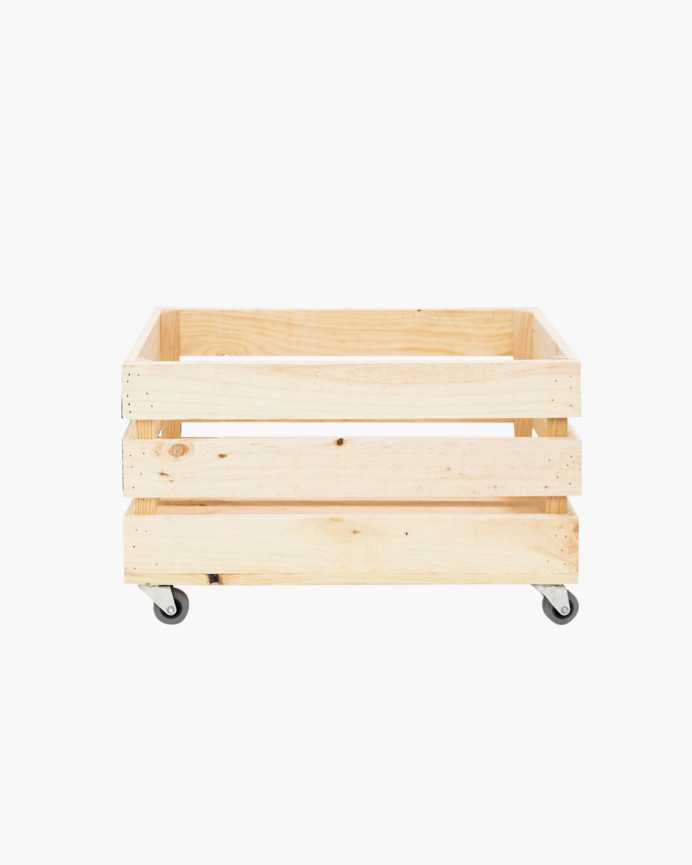 Caja grande de madera maciza en tono natural con Ruedas 49x30,5x25,5 cm