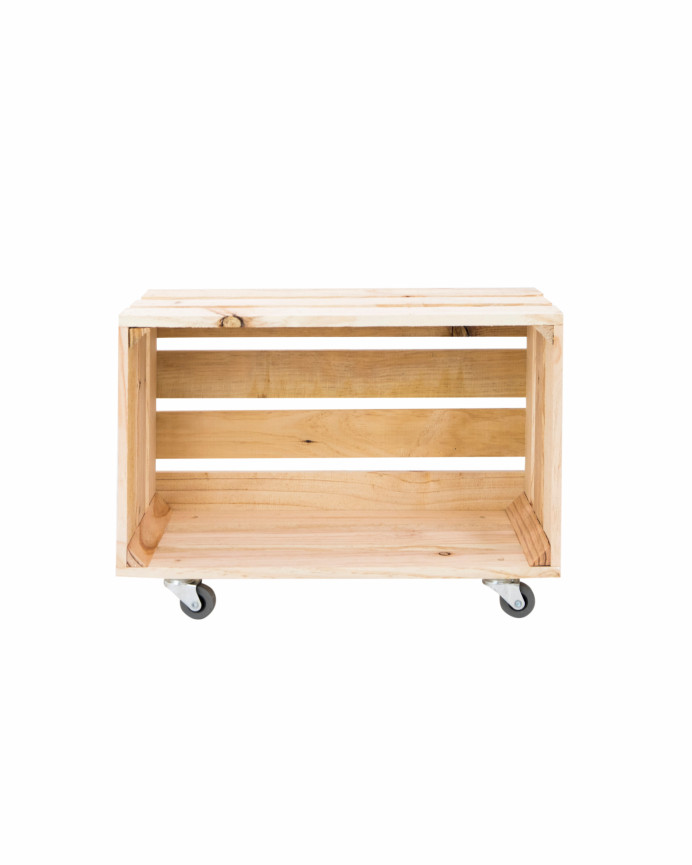 Caja grande de madera maciza en tono natural con Ruedas Horizontal 49x25,5x30,5cm