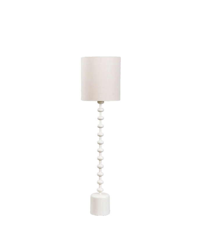 Stehlampe aus Metall und Lampenschirm aus Leinenstoff, 161x40cm.