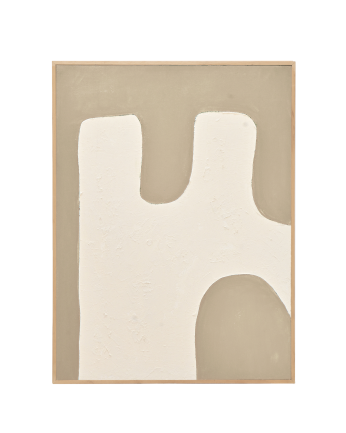 Beige- und weißes dekoratives Gemälde auf Baumwolle mit handbemaltem Holzrahmen in Ölfarbe in verschiedenen Größen.