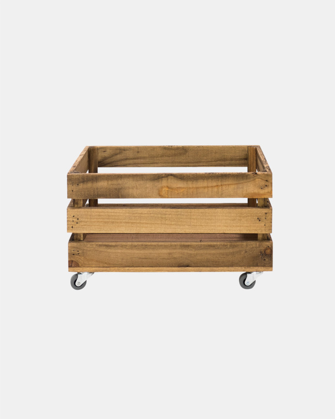 Caja grande de madera maciza en tono roble oscuro con Ruedas 30,5x25,5x49 cm