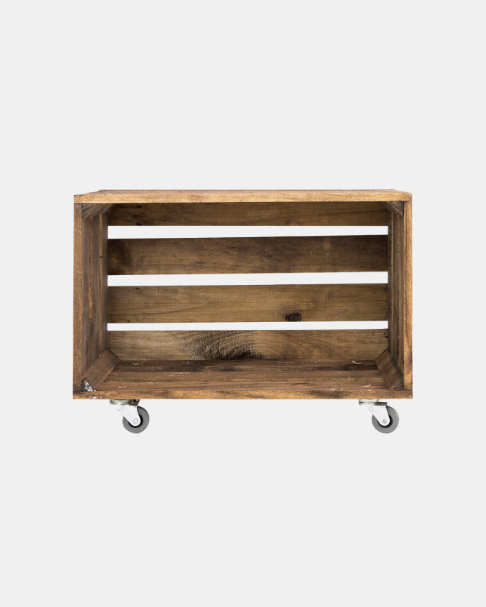 Caja grande de madera maciza en tono roble oscuro con Ruedas Horizontal 49x25,5x30,5cm